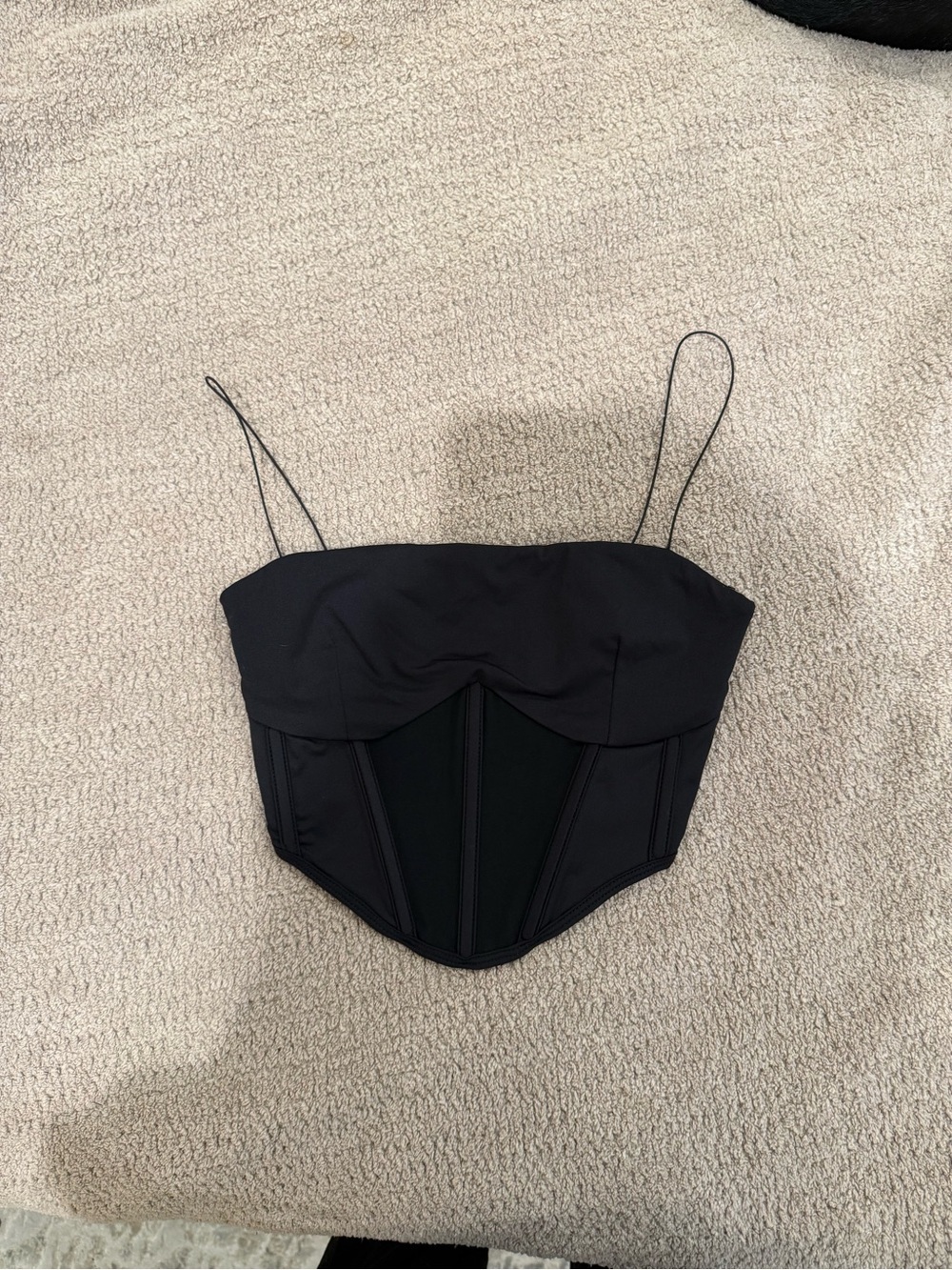 Meshki Black Corset-Style Crop Top with Thin Straps
